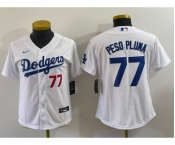 Women's Los Angeles Dodgers #77 Peso Pluma Number White Stitched Cool Base Nike Jersey