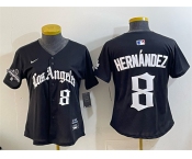 Women's Los Angeles Dodgers #8 Enrique Hernández Black 2025 World Series Champions LA Gothic Edition Limited Stitched Baseball Jersey