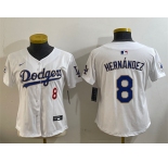 Women's Los Angeles Dodgers #8 Enrique Hernández White 2024 Jackie Robinson Patch Limited Stitched Baseball Jersey