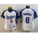 Women's Los Angeles Dodgers #8 Enrique Hernández White Royal 2025 Tokyo Series Limited Stitched Baseball Jersey(