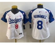 Women's Los Angeles Dodgers #8 Enrique Hernández White Royal 2025 Tokyo Series Limited Stitched Baseball Jersey(