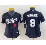 Women's Los Angeles Dodgers #8 Kike Hernandez Number Black Stitched Cool Base Nike Jersey