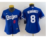 Women's Los Angeles Dodgers #8 Kike Hernandez Number Blue Stitched Cool Base Nike Jersey