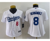 Women's Los Angeles Dodgers #8 Kike Hernandez Number White Stitched Cool Base Nike Jersey