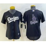 Women's Los Angeles Dodgers Big Logo Black MLB Cool Base Nike Jerseys
