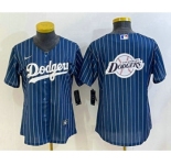Women's Los Angeles Dodgers Big Logo Navy Blue Pinstripe Stitched MLB Cool Base Nike Jersey