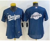 Women's Los Angeles Dodgers Big Logo Navy Blue Pinstripe Stitched MLB Cool Base Nike Jersey