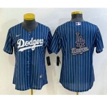 Women's Los Angeles Dodgers Big Logo Navy Blue Pinstripe Stitched MLB Cool Base Nike Jerseys
