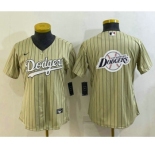 Women's Los Angeles Dodgers Big Logo Number Cream Pinstripe Stitched MLB Cool Base Nike Jersey