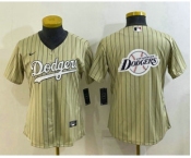 Women's Los Angeles Dodgers Big Logo Number Cream Pinstripe Stitched MLB Cool Base Nike Jersey