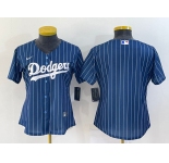 Women's Los Angeles Dodgers Blank Navy Blue Pinstripe Stitched MLB Cool Base Nike Jersey