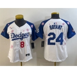 Women's Los Angeles Dodgers Front #8 Back #24 Kobe Bryant White Royal 2025 Tokyo Series Limited Stitched Baseball Jersey