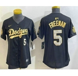 Women's Los Men's Los Angeles Dodgers #5 Freddie Freeman Black Gold 2024 World Series 34 Patch Stitched Cool Base Jersey