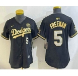 Women's Los Men's Los Angeles Dodgers #5 Freddie Freeman Black Gold 2024 World Series 34 Patch Stitched Cool Base Jerseys