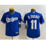 Youth Los Angeles Dodgers #11 Roki Sasaki Royal Cool Base Stitched Baseball Jersey