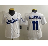 Youth Los Angeles Dodgers #11 Roki Sasaki White Cool Base Stitched Baseball Jersey