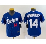 Youth Los Angeles Dodgers #14 Enrique Hernandez Number Blue Stitched Cool Base Nike Jersey