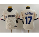 Youth Los Angeles Dodgers #17 大谷翔平 Cream Blue 2024 City Connect Limited Stitched Jersey
