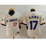 Youth Los Angeles Dodgers #17 大谷翔平 Number Cream Blue 2024 City Connect Limited Stitched Jersey