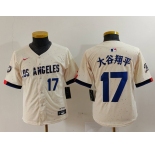Youth Los Angeles Dodgers #17 大谷翔平 Number Cream Blue 2024 City Connect Limited Stitched Jerseys