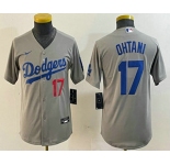Youth Los Angeles Dodgers #17 Shohei Ohtani Number Grey Stitched Cool Base Nike Jersey