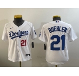 Youth Los Angeles Dodgers #21 Walker Buehler Number White Stitched Cool Base Nike Jersey