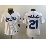 Youth Los Angeles Dodgers #21 Walker Buehler White Stitched Cool Base Nike Jersey