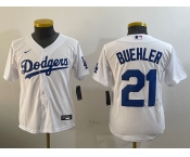 Youth Los Angeles Dodgers #21 Walker Buehler White Stitched Cool Base Nike Jersey
