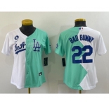 Youth Los Angeles Dodgers #22 Bad Bunny White Green Two Tone 2022 Celebrity Softball Game Cool Base Jersey2