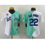 Youth Los Angeles Dodgers #22 Bad Bunny White Green Two Tone 2022 Celebrity Softball Game Cool Base Jersey