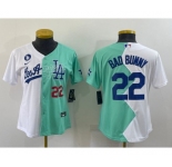 Youth Los Angeles Dodgers #22 Bad Bunny White Green Two Tone 2022 Celebrity Softball Game Cool Base Jerseys