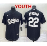 Youth Los Angeles Dodgers #22 Clayton Kershaw Black Turn Back The Clock Stitched Cool Base Jersey