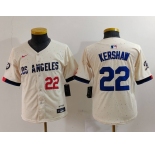 Youth Los Angeles Dodgers #22 Clayton Kershaw Number Cream 2024 City Connect Limited Stitched Jersey