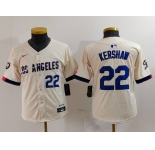 Youth Los Angeles Dodgers #22 Clayton Kershaw Number Cream 2024 City Connect Limited Stitched Jerseys