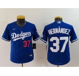 Youth Los Angeles Dodgers #37 Teoscar Hernandez Number Blue Cool Base Stitched Jersey