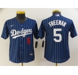 Youth Los Angeles Dodgers #5 Freddie Freeman Navy Blue Pinstripe Stitched MLB Cool Base Nike Jersey