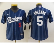 Youth Los Angeles Dodgers #5 Freddie Freeman Navy Blue Pinstripe Stitched MLB Cool Base Nike Jersey