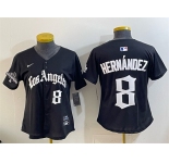 Youth Los Angeles Dodgers #8 Enrique Hernández Black 2025 World Series Champions LA Gothic Edition Limited Stitched Baseball Jersey