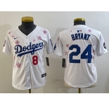 Youth Los Angeles Dodgers Front #8 Back #24 Kobe Bryant White 2025 Tokyo Series Limited Stitched Baseball Jersey