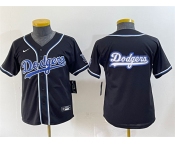 Youth Los Angeles Dodgers Team Big Logo Black Stitched Baseball Jerseys