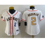 Women's Houston Astros #2 Alex Bregman Number 2023 White Gold World Serise Champions Patch Cool Base Stitched Jersey