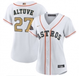 Women's Houston Astros #27 Jose Altuve 2023 White Gold World Series Champions Stitched Baseball Jersey