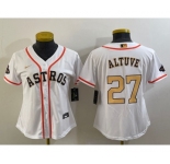 Women's Houston Astros #27 Jose Altuve 2023 White Gold World Serise Champions Patch Cool Base Stitched Jersey