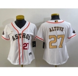 Women's Houston Astros #27 Jose Altuve Number 2023 White Gold World Serise Champions Patch Cool Base Stitched Jersey