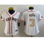 Women's Houston Astros #3 Jeremy Pena 2023 White Gold World Serise Champions Patch Cool Base Stitched Jersey