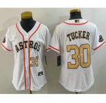 Women's Houston Astros #30 Kyle Tucker Number 2023 White Gold World Serise Champions Patch Cool Base Stitched Jerseys