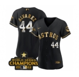 Women's Houston Astros #44 Yordan Alvarez Black Gold 2022 World Serise Champions Patch Stitched Baseball Jersey
