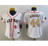 Women's Houston Astros #44 Yordan Alvarez Number 2023 White Gold World Serise Champions Patch Cool Base Stitched Jerseys