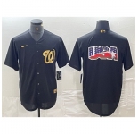 Men Washington Nationals Black Team Big Logo Cool Base Stitched Baseball Jersey 1