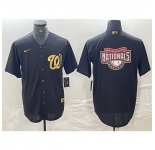 Men Washington Nationals Black Team Big Logo Cool Base Stitched Baseball Jersey